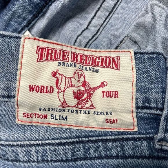 True Religion Mens Jeans Distressed Size 34 Slim Fit 27" Inseam - Picture 7 of 14